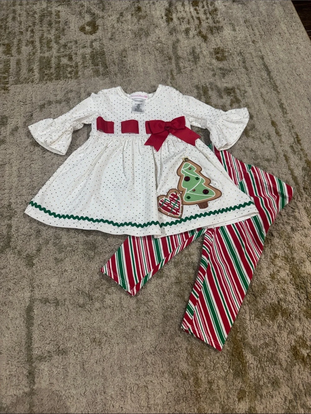 Bonnie Jean Toddler Girl Christmas Tree Top & Striped Leggings 2T